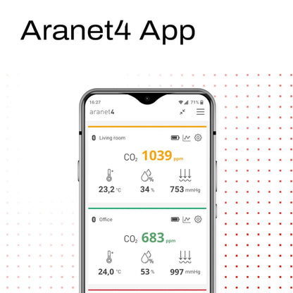 Aranet4 Wireless Indoor Air Quality Monitor for Home, Office or School (CO2, Temperature, Humidity and More) Portable, Battery Powered, App for Configuration & Data History